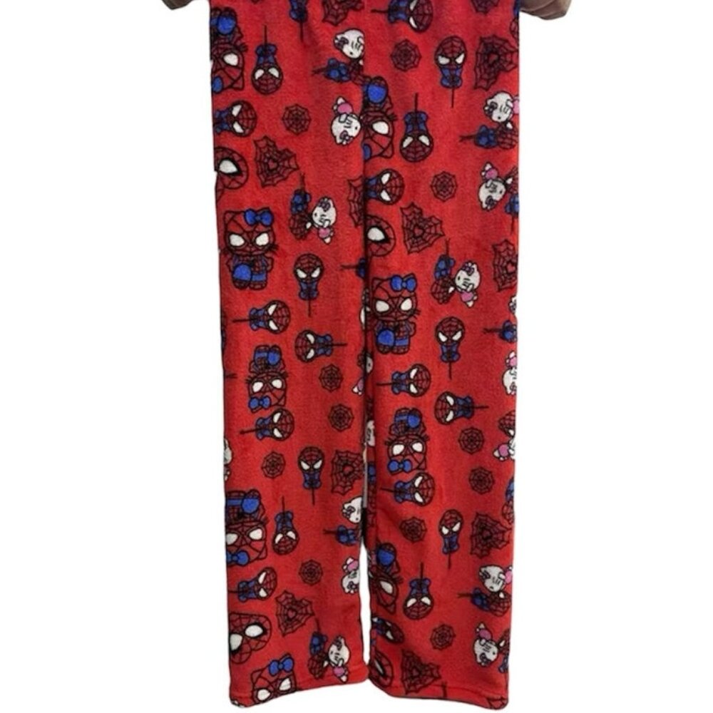Red Hello Kitty x Spider Man Pyjamas Pajamas PJs Velvet Fleece Trousers Pants